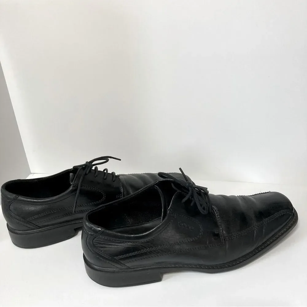 ECCO Helsinki Black Leather Lace Up Oxford Comfort Square Toe Dress Shoes Men 12